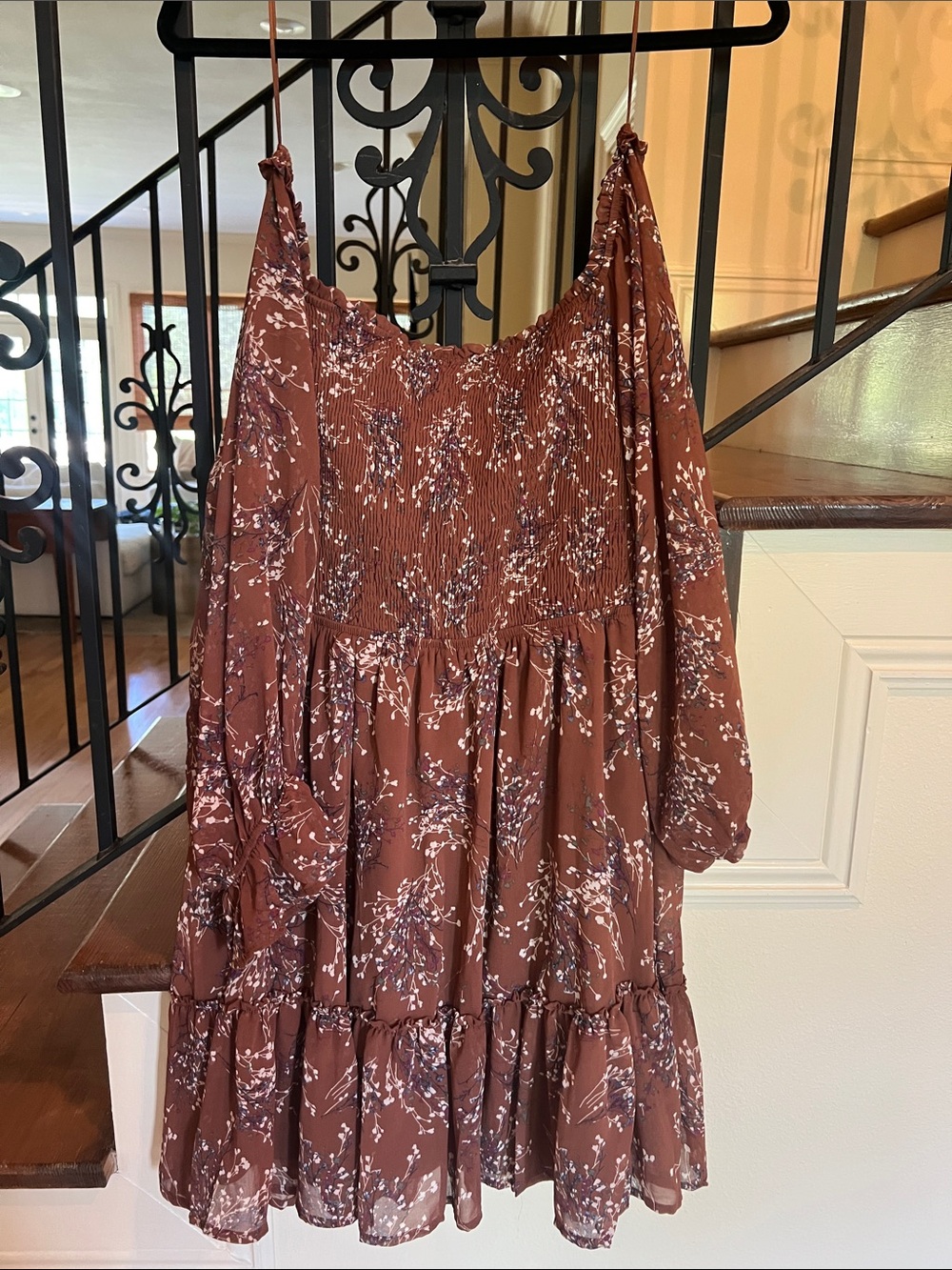 Promesa Brown Floral Smocked Mini Dress